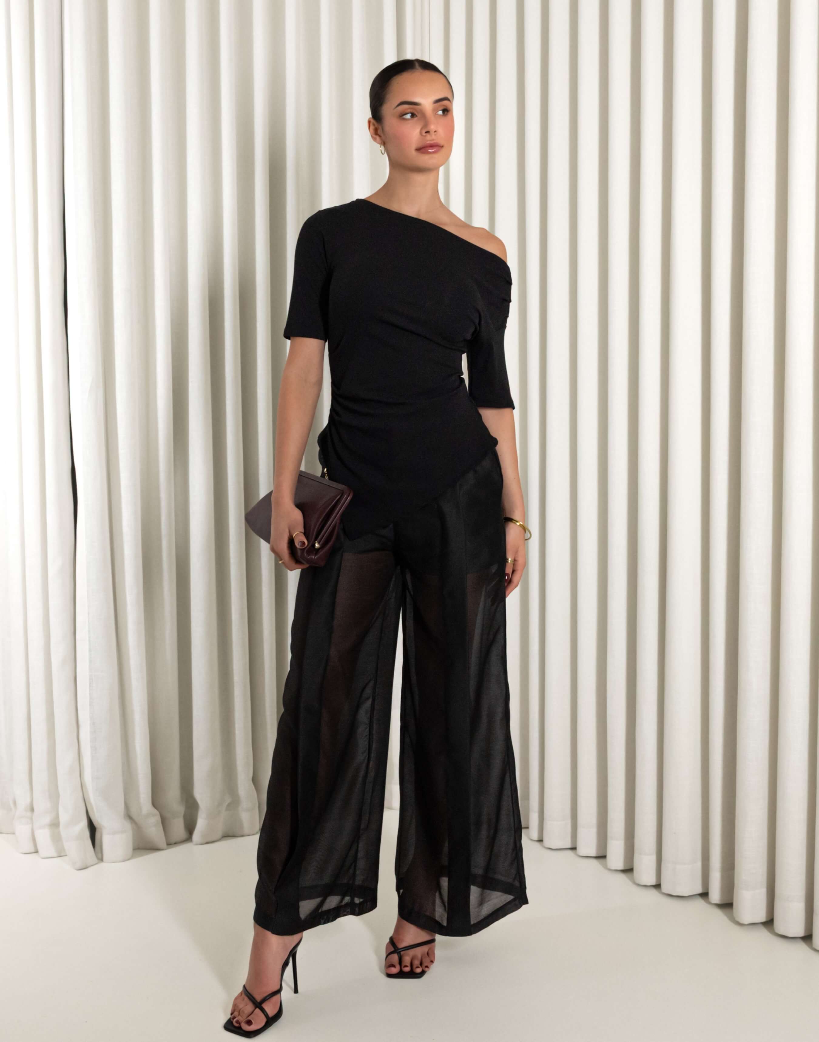 Jase Sheer Pants — catalog photograph for Choosing Shoes for Wide-Leg Trousers