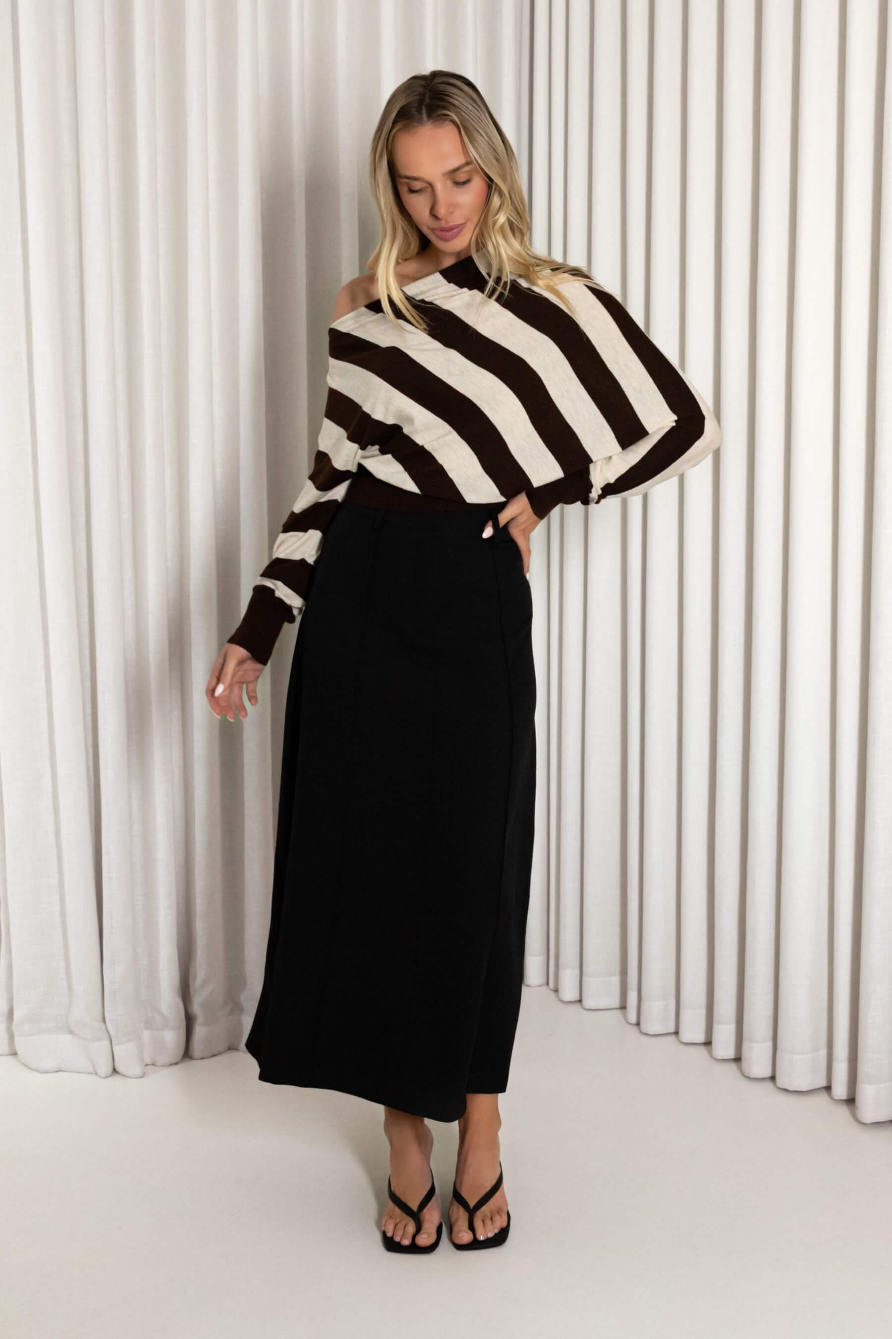 Charles Stripe Knit — catalog photograph for How to Style an Off-Shoulder Top for Dinner and Drinks