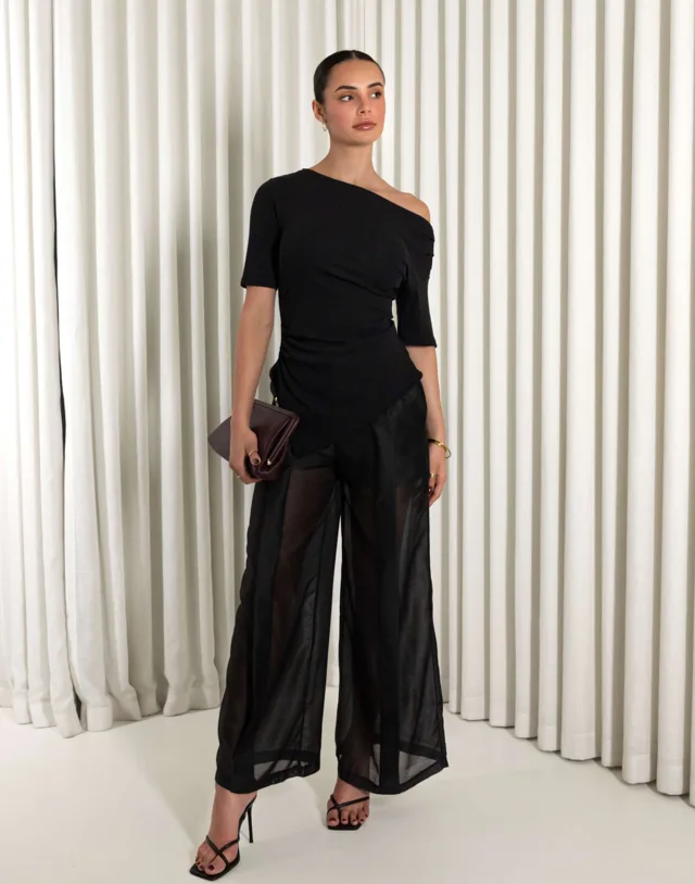 Jase Sheer Pants — catalog photograph for Choosing Shoes for Wide-Leg Trousers