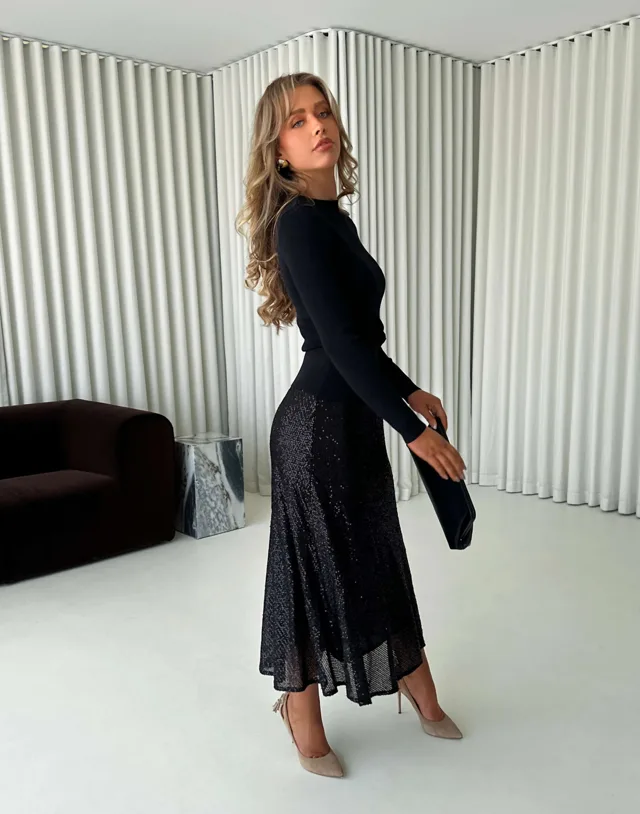 Adrian Sequin Skirt — catalog photograph for A Sequin Skirt Outfit Guide for Day-to-Night Plans